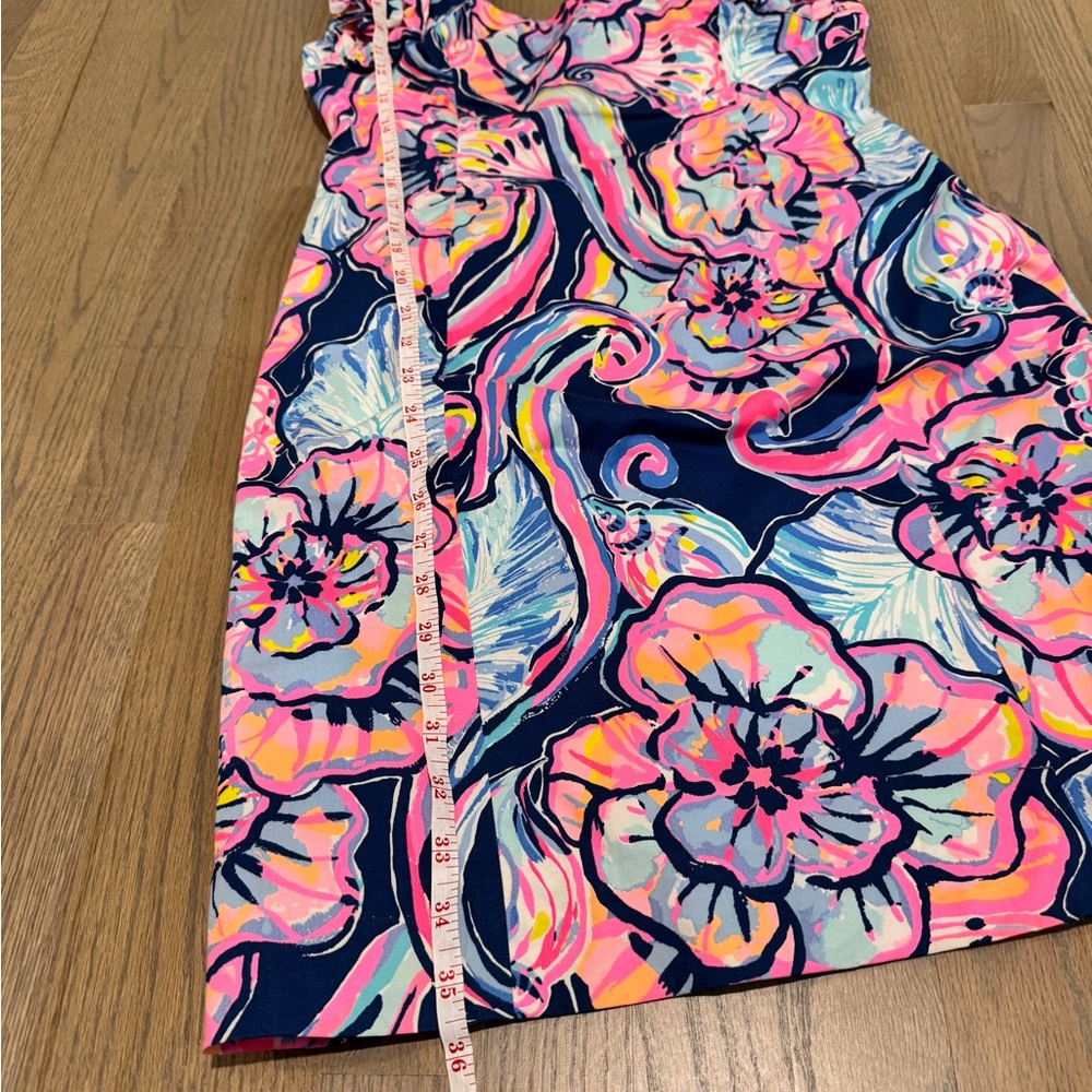Lilly Pulitzer Devina Dress Womens Size 4 Pink Blue Floral Ruffle Knee Length - Picture 9 of 10